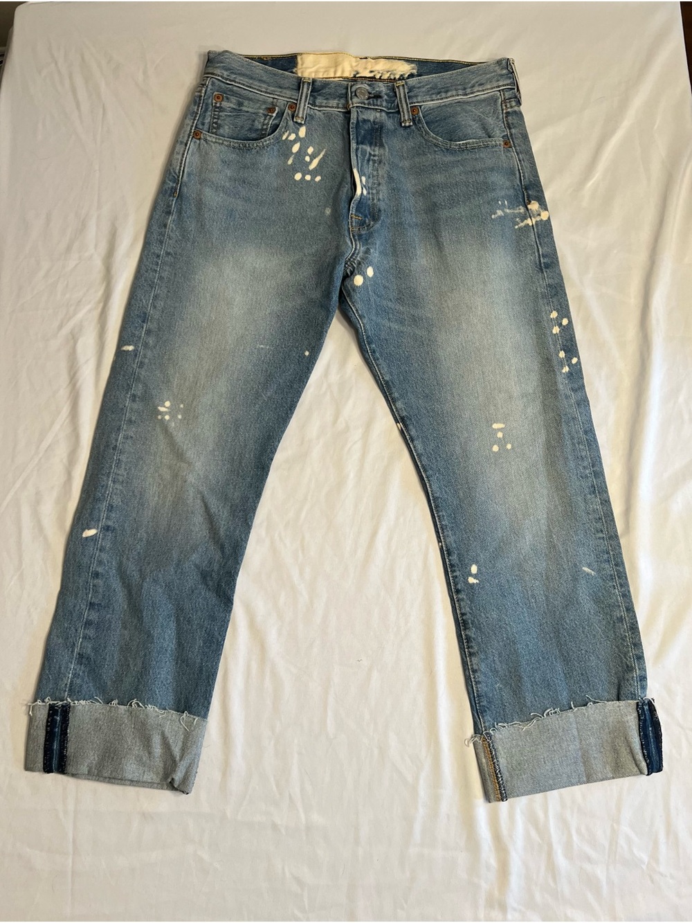 Levi's Light Blue Distressed Boyfriend Jeans with White Paint Detail